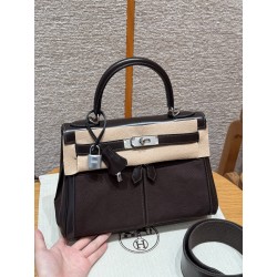 에르메스 Hermes Kelly Lakis 28cm Box and Canvas 46 Ebene/silver