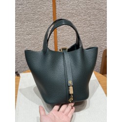 에르메스 Hermes Picotin Touch 18cm clemence and Matte Alligator 6O Vert Cypres/gold