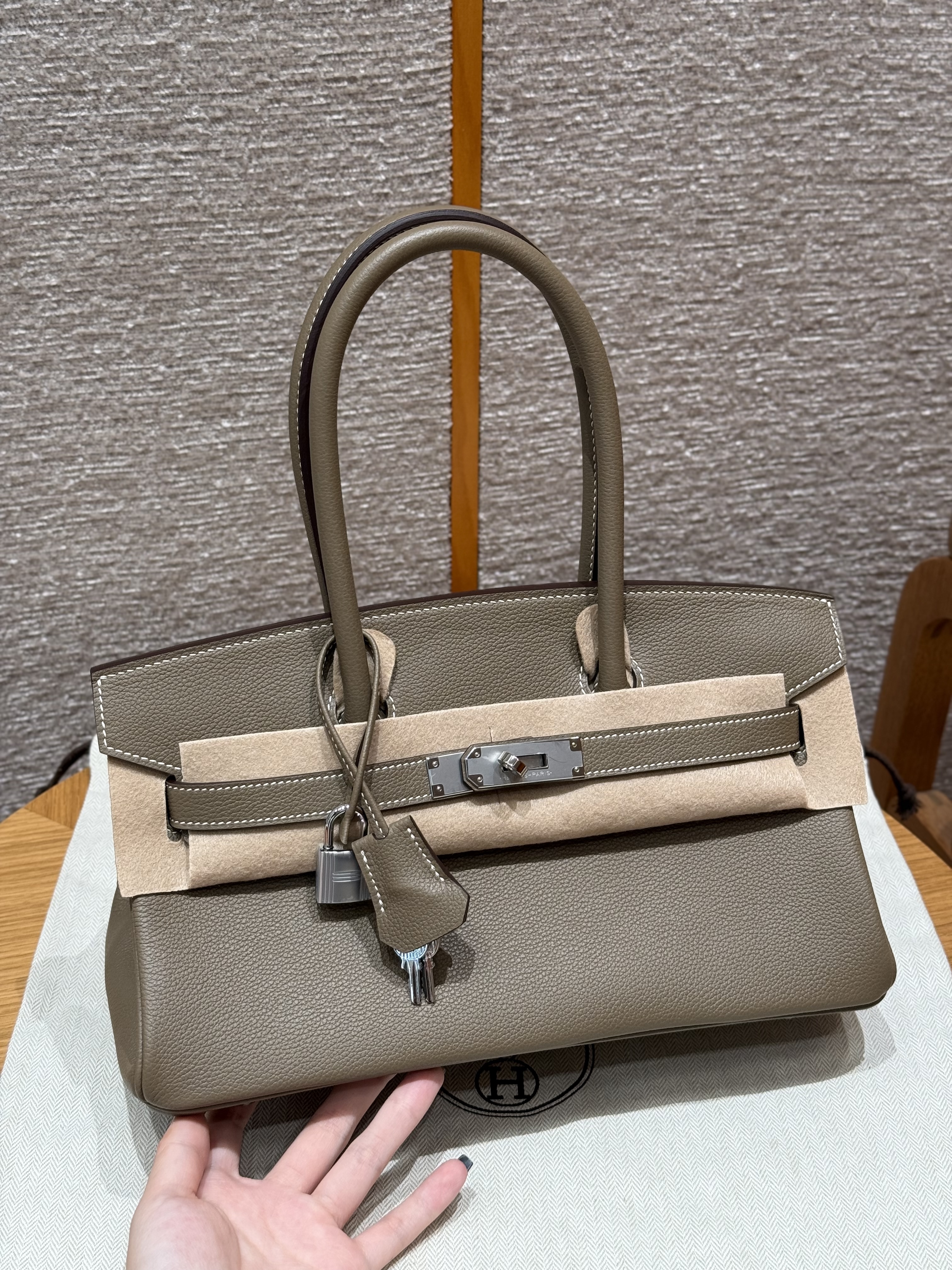 에르메스 Hermes Shoulder Birkin 29cm Evercolor 18 Etoupe/silver
