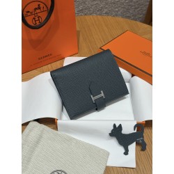 에르메스 Hermes Bearn Compact wallet 12cm Epsom H0 Girs Misty/silver