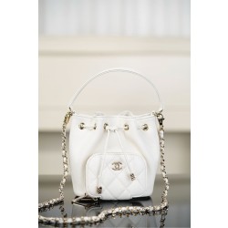 샤넬 Chanel 25B Mini Drawstring Bag White 10cm