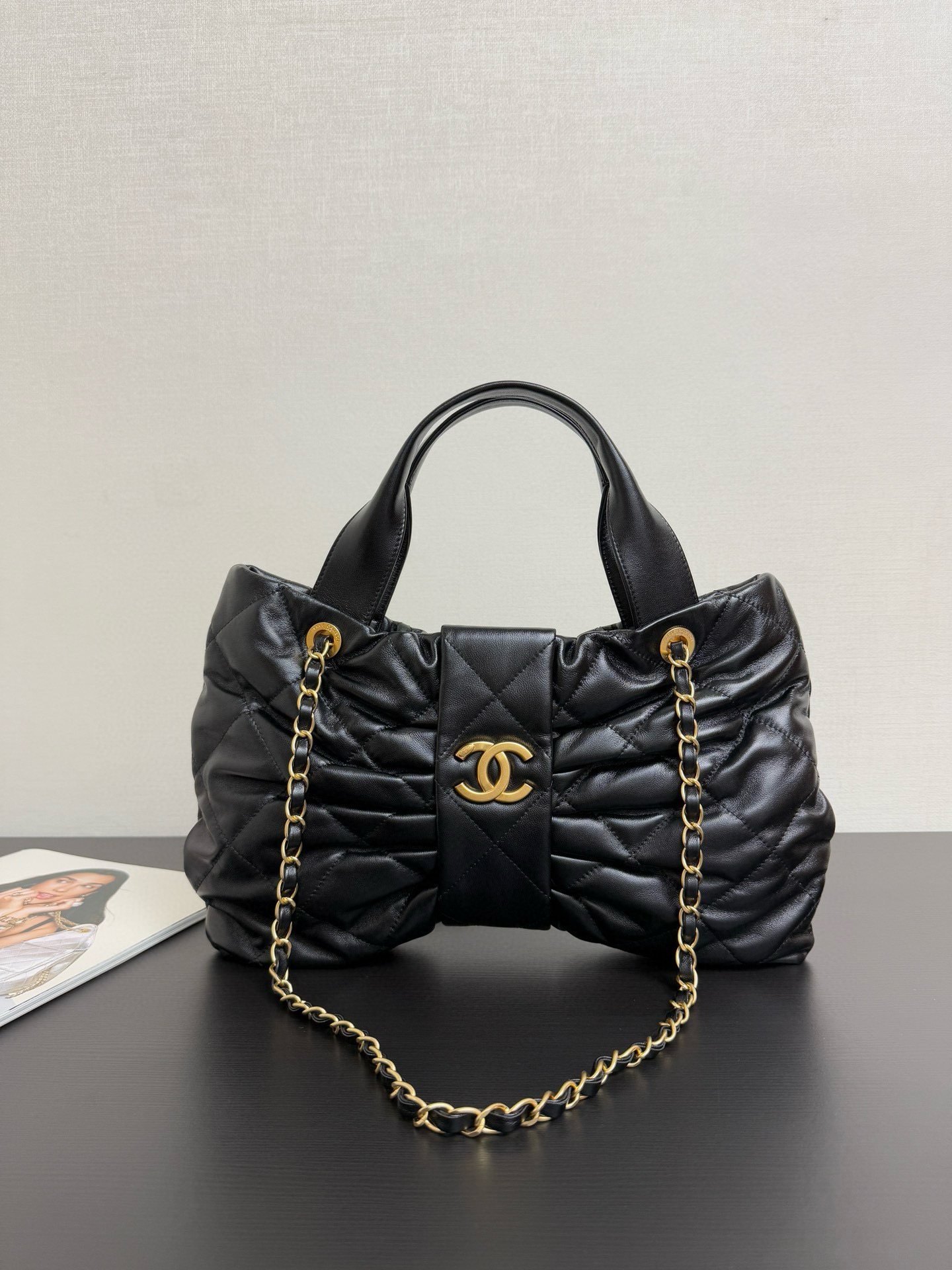 샤넬 Chanel 25k AS5851 Bow Bag 99516 Black 38cm