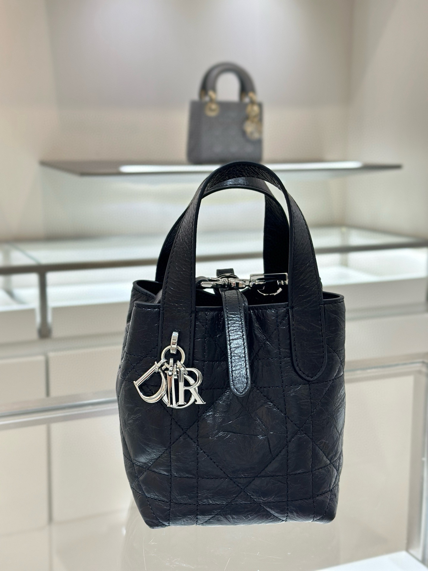 디올 Dior Toujours Vertical Nano Tote Bag Black 13cm