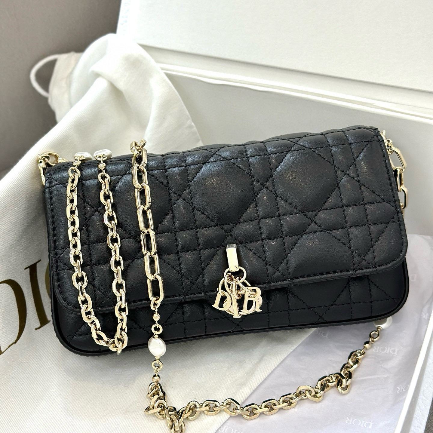 디올 Dior My Dior - Dior Talk Phone Pouch Black 18cm