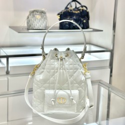 디올 Dior Small Dior Caro Bucket Bag White 20cm