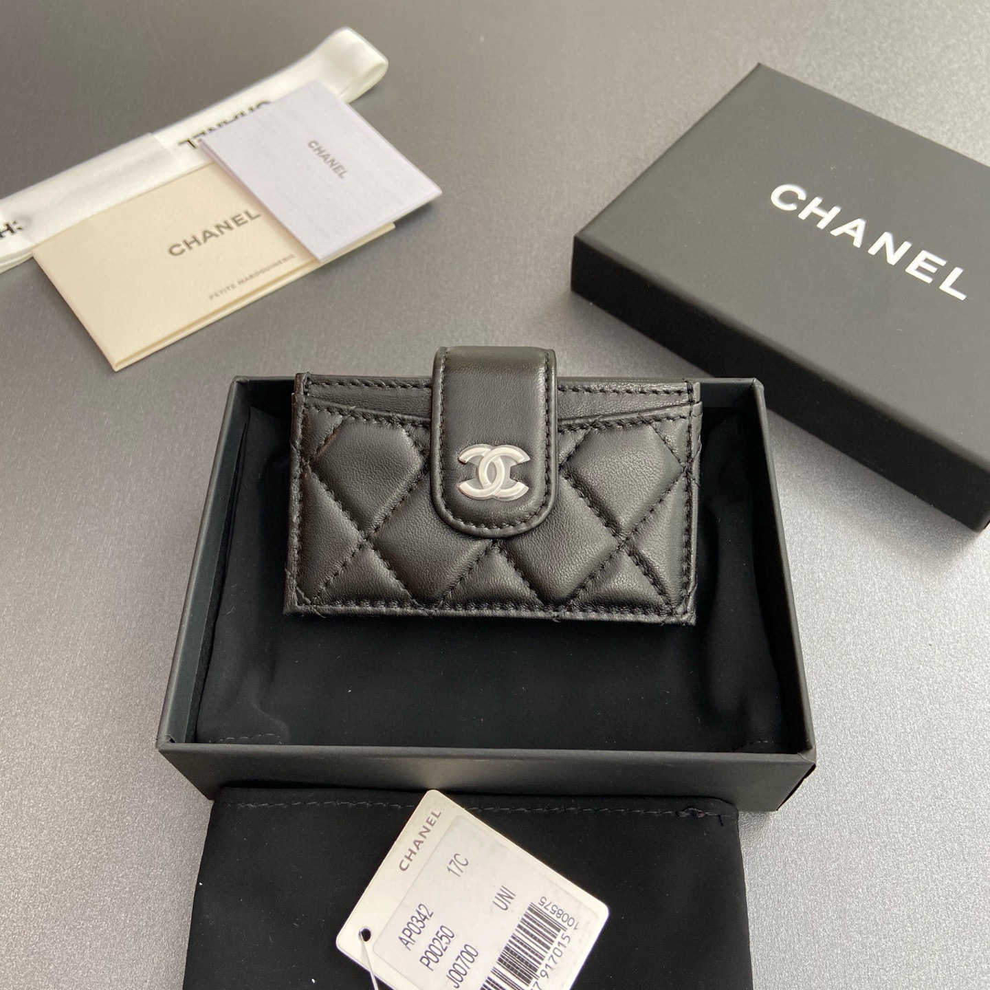 샤넬 Chanel 0342 Card Holder Black silver 10cm