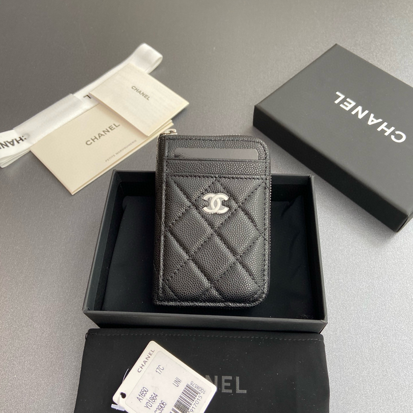 샤넬 Chanel 1650 Card Holder Black silver 7.5cm
