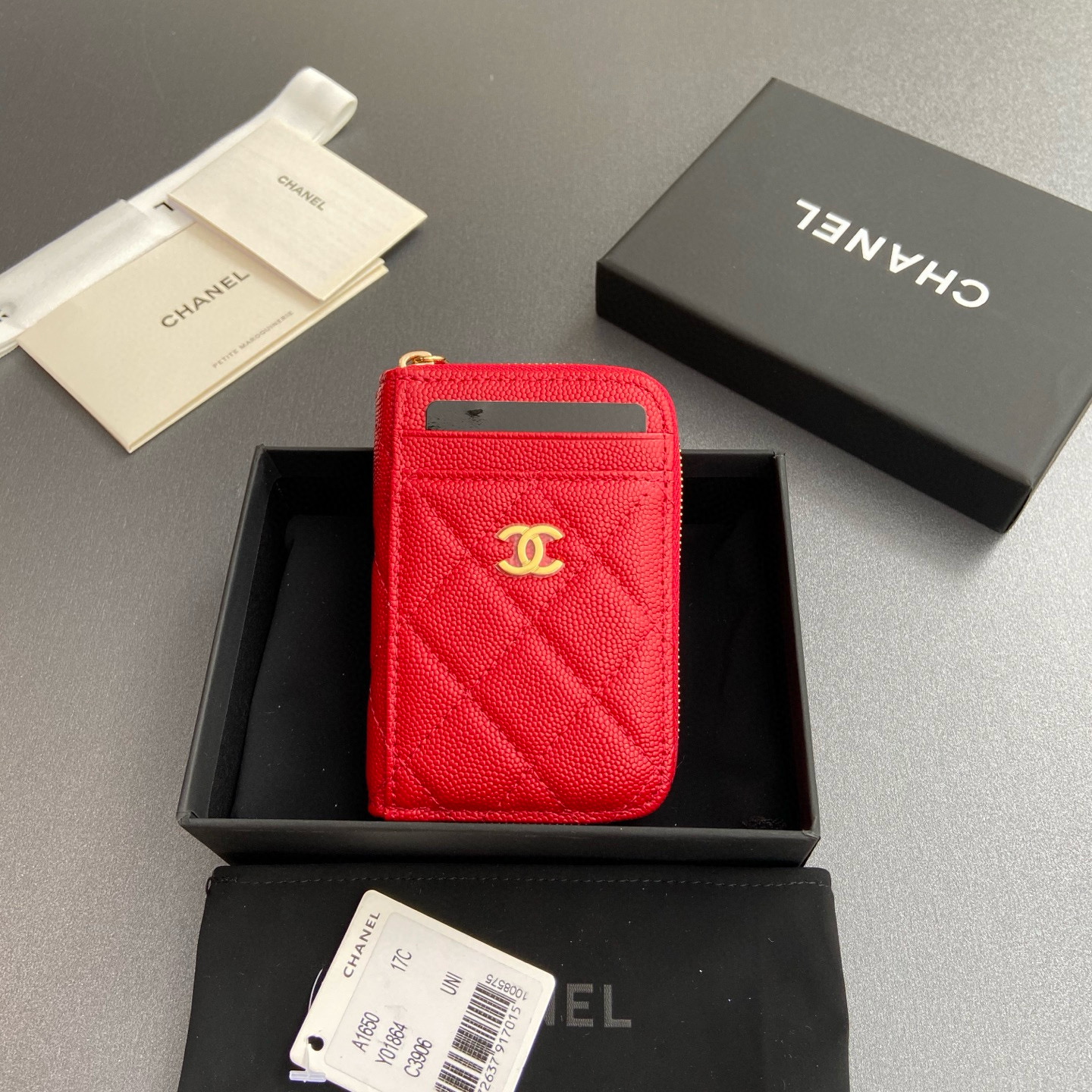 샤넬 Chanel 1650 Card Holder red 7.5cm