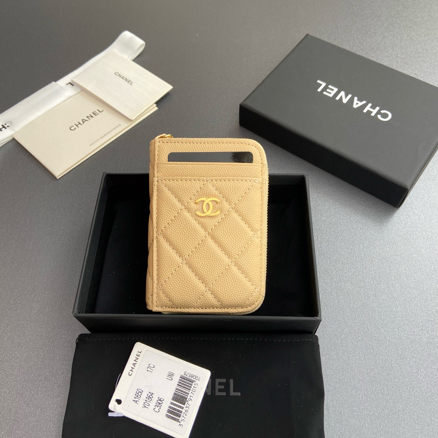 샤넬 Chanel 1650 Card Holder Apricot 7.5cm