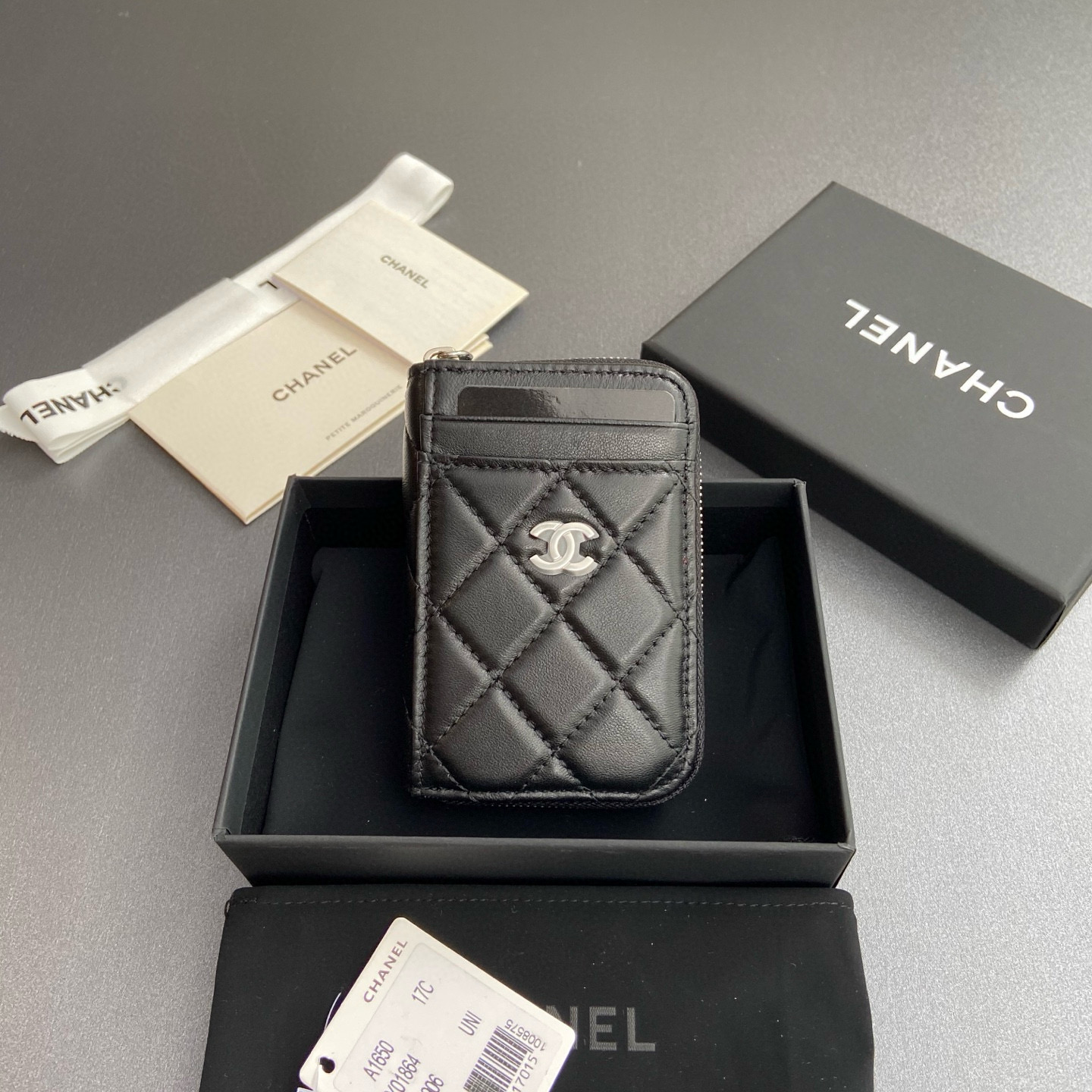 샤넬 Chanel 1650 Card Holder Black silver 7.5cm