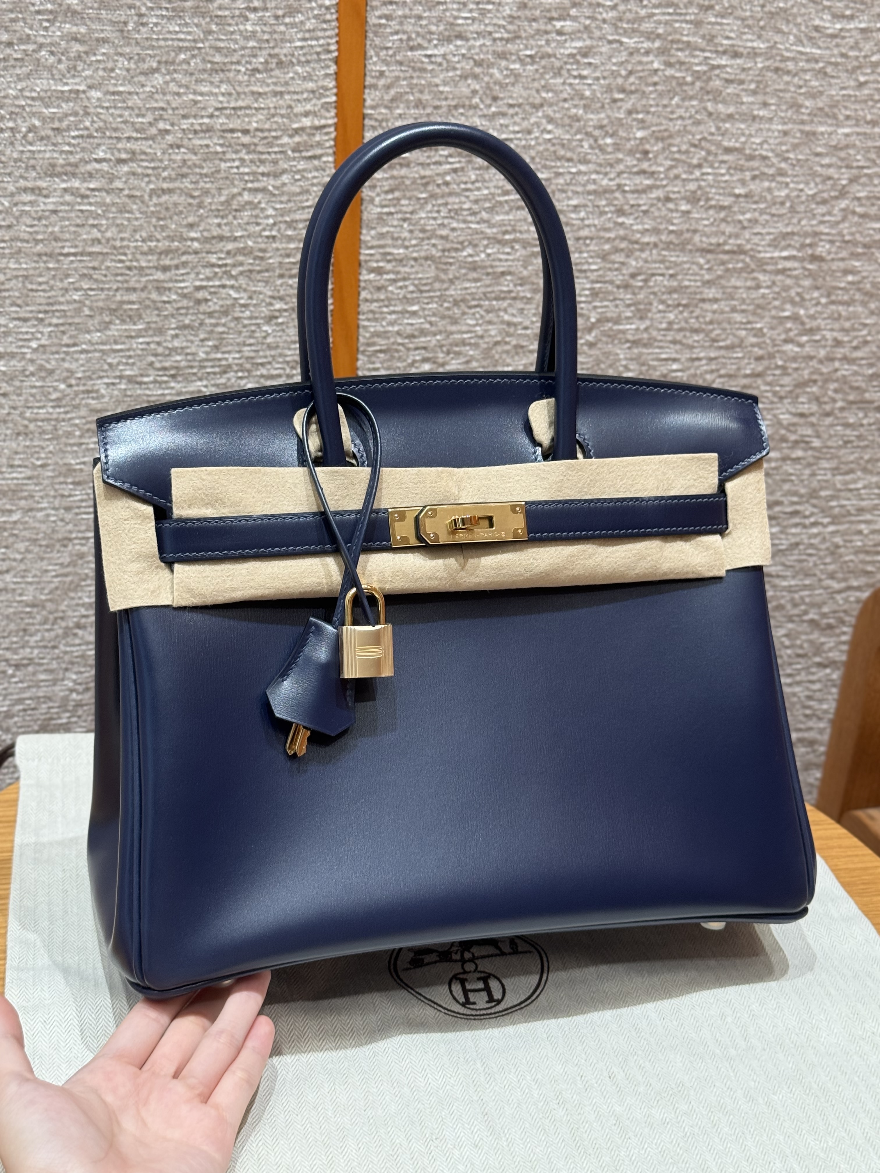 에르메스 Hermes Birkin 30cm Box 73 Blue Saphir/gold