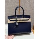 에르메스 Hermes Birkin 30cm Box 73 Blue Saphir/silver