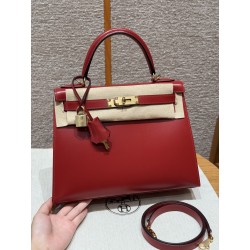 에르메스 Hermes Kelly 28cm Box 5X Rouge piment/gold