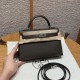 에르메스 Hermes Mini Kelly 19cm Chèvre 8F Etain and 9U Moutarde/silver