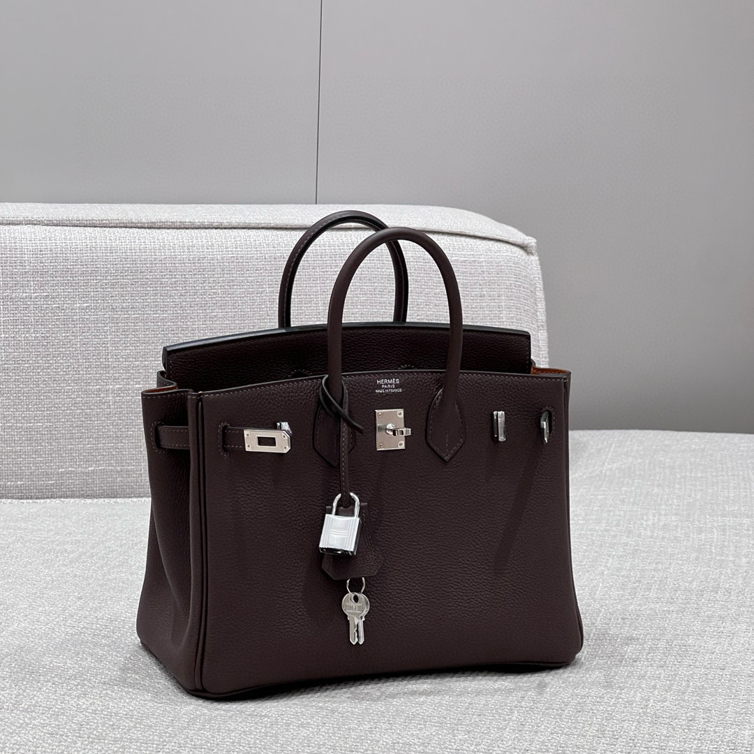 에르메스 Hermes Birkin 25cm Germany Leather 46 Ebene and  28 Caramel/silver