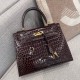 에르메스 Hermes Kelly 25cm Hcp Porosus 47 Chocolate/gold