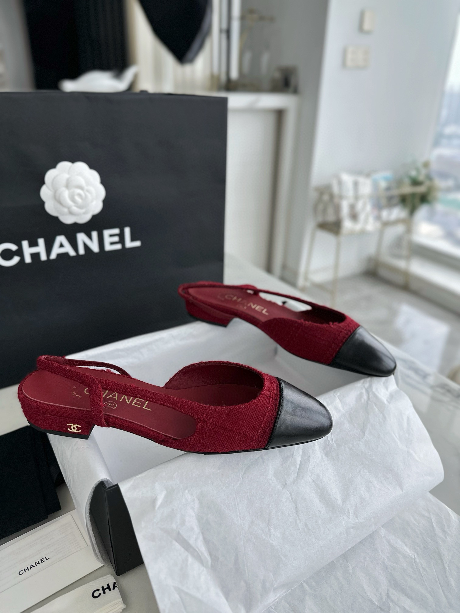 샤넬 CHANEL 23k G31319 Slingbacks 슬링 Wine Red