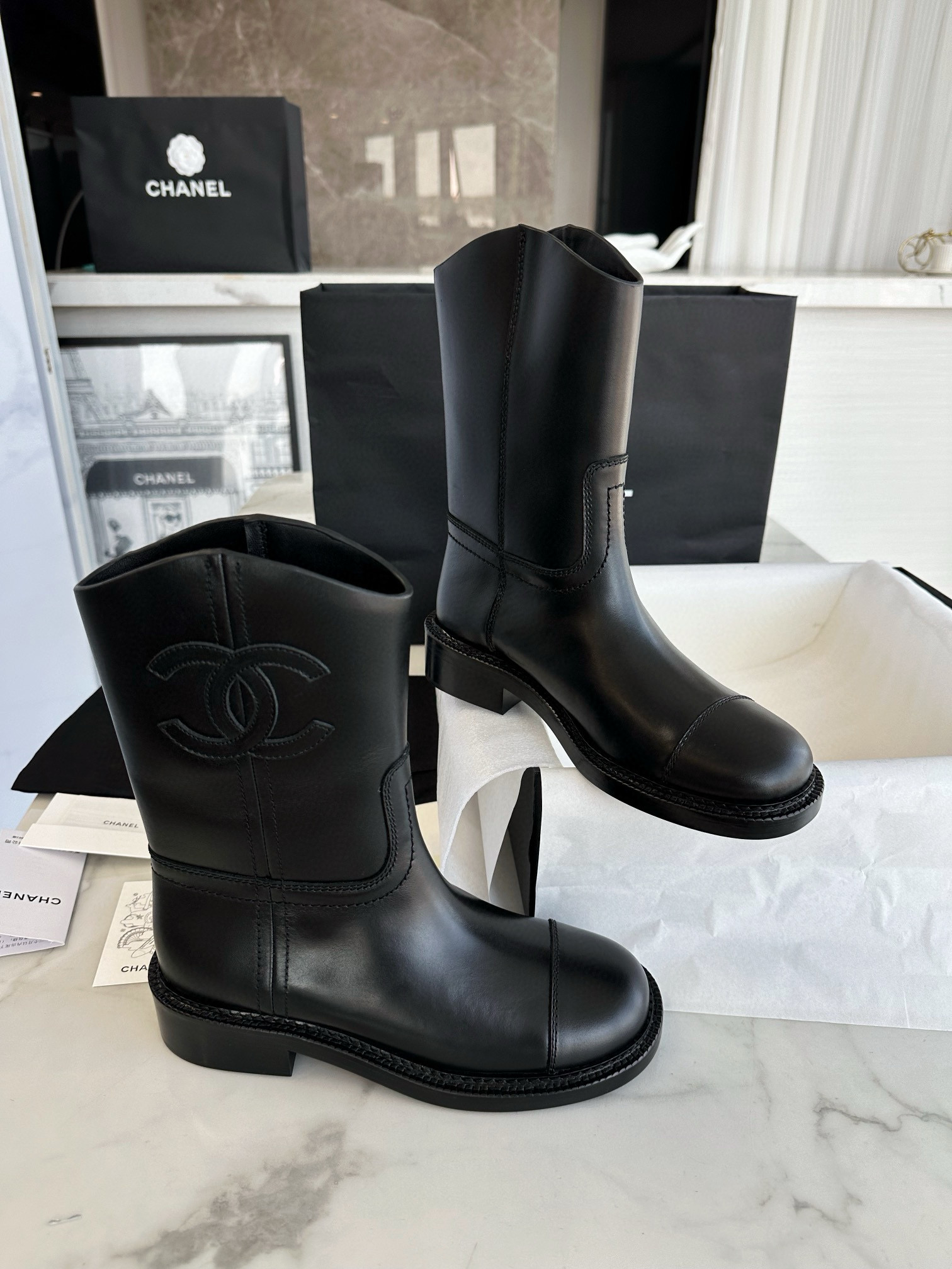 샤넬 CHANEL 24P G45432 하이 부츠 Black