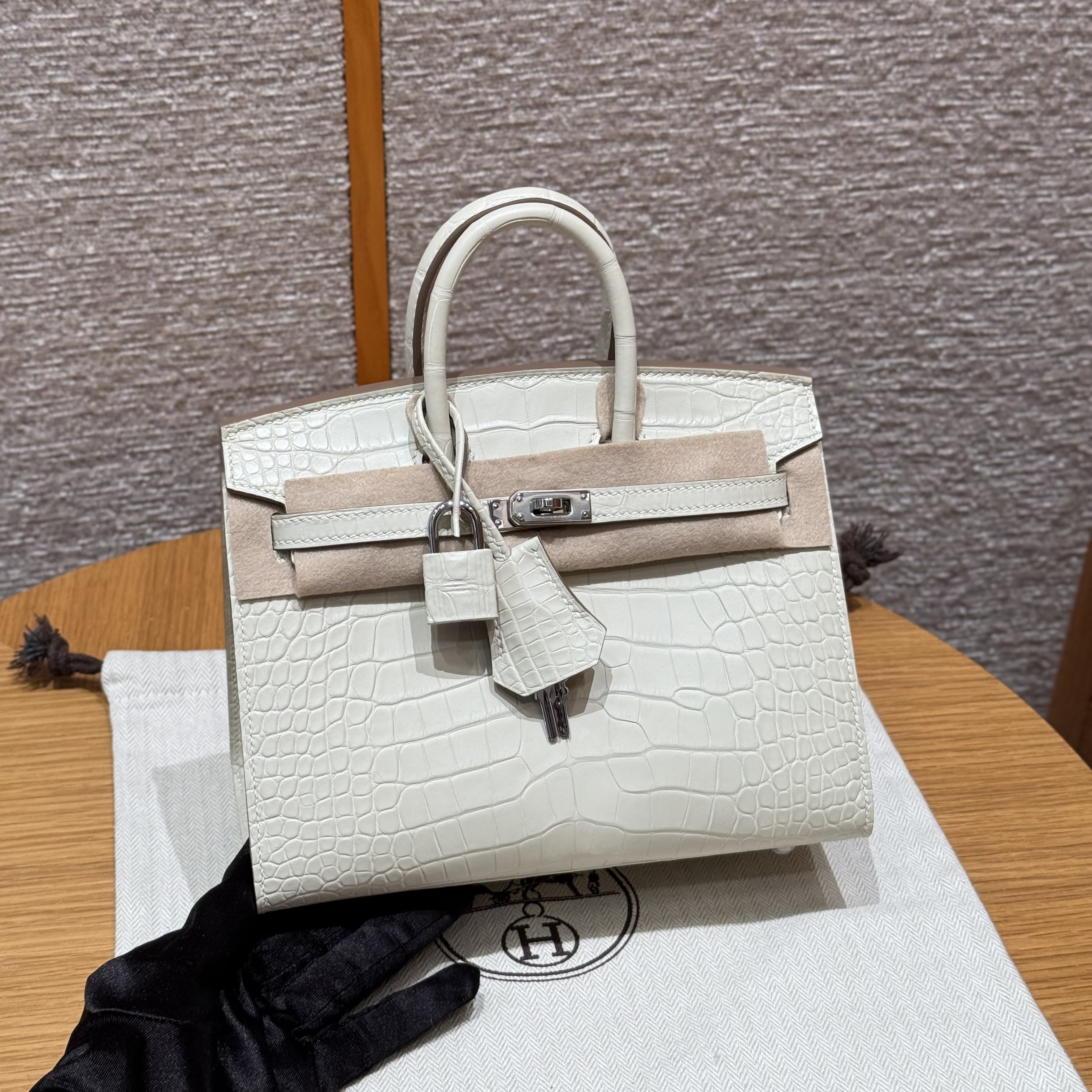 에르메스 Hermes Birkin 20cm Matte Alligator 10 Craie silver