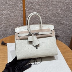 에르메스 Hermes Birkin 20cm Matte Alligator 10 Craie silver