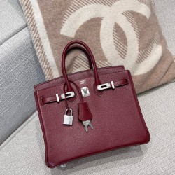 에르메스 Hermes Birkin 25cm Mysore 55 Rouge H/silver
