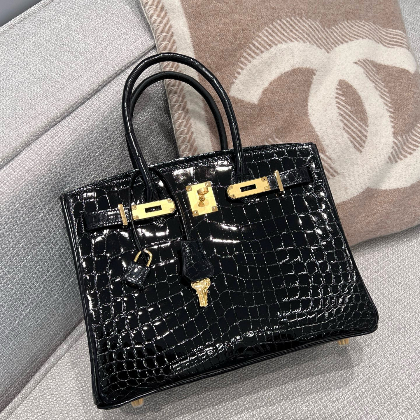 에르메스 Hermes Birkin 30cm France Hcp crocodile Niloticus 89 Noir/gold