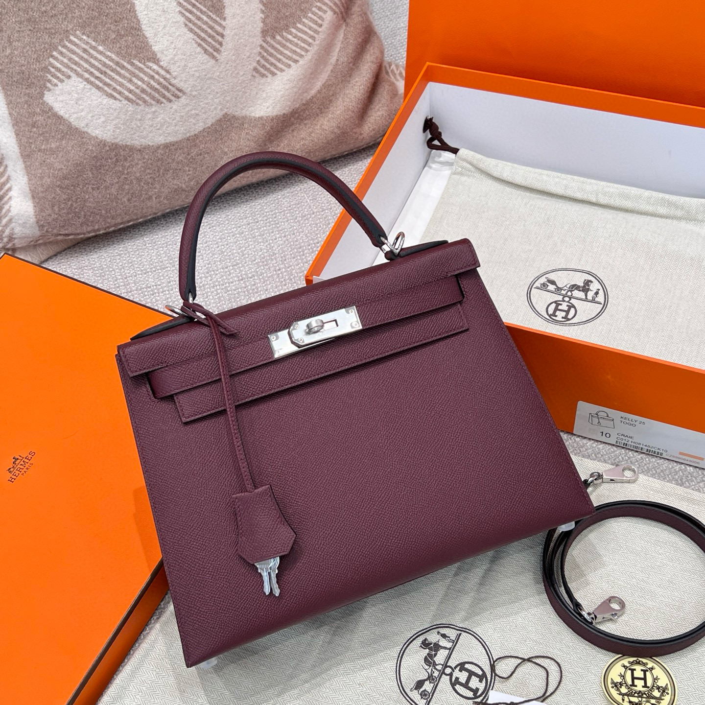 에르메스 Hermes Kelly 28cm Epsom 57 Bordeaux/silver