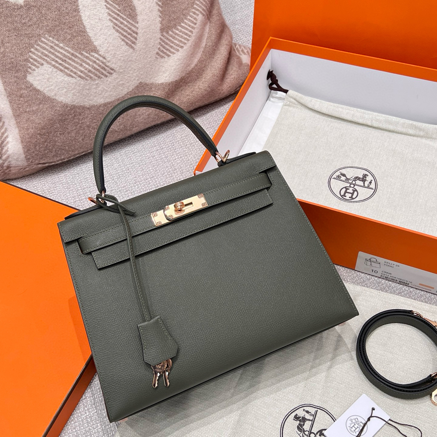 에르메스 Hermes Kelly 28cm Epsom Vert veronese/Rose gold