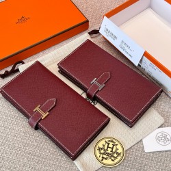 에르메스 Hermes Bearn wallet Soufflet Epsom 55 Rouge H