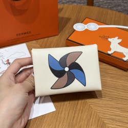 에르메스 Hermes Calvin duo Card Holder 10cm Swift and Chèvre i2 Nata/silver