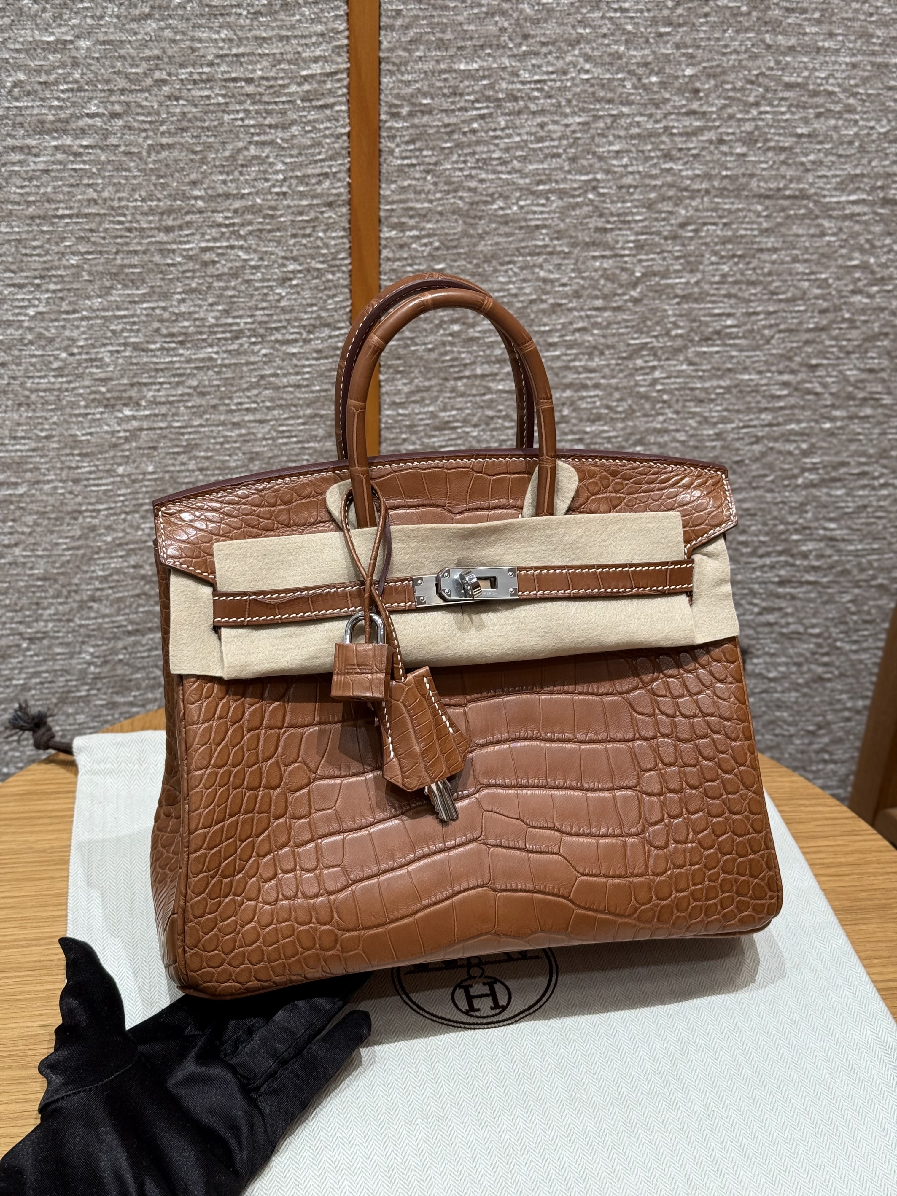 에르메스 Hermes Birkin 25cm Matte Alligator 37 Gold/silver
