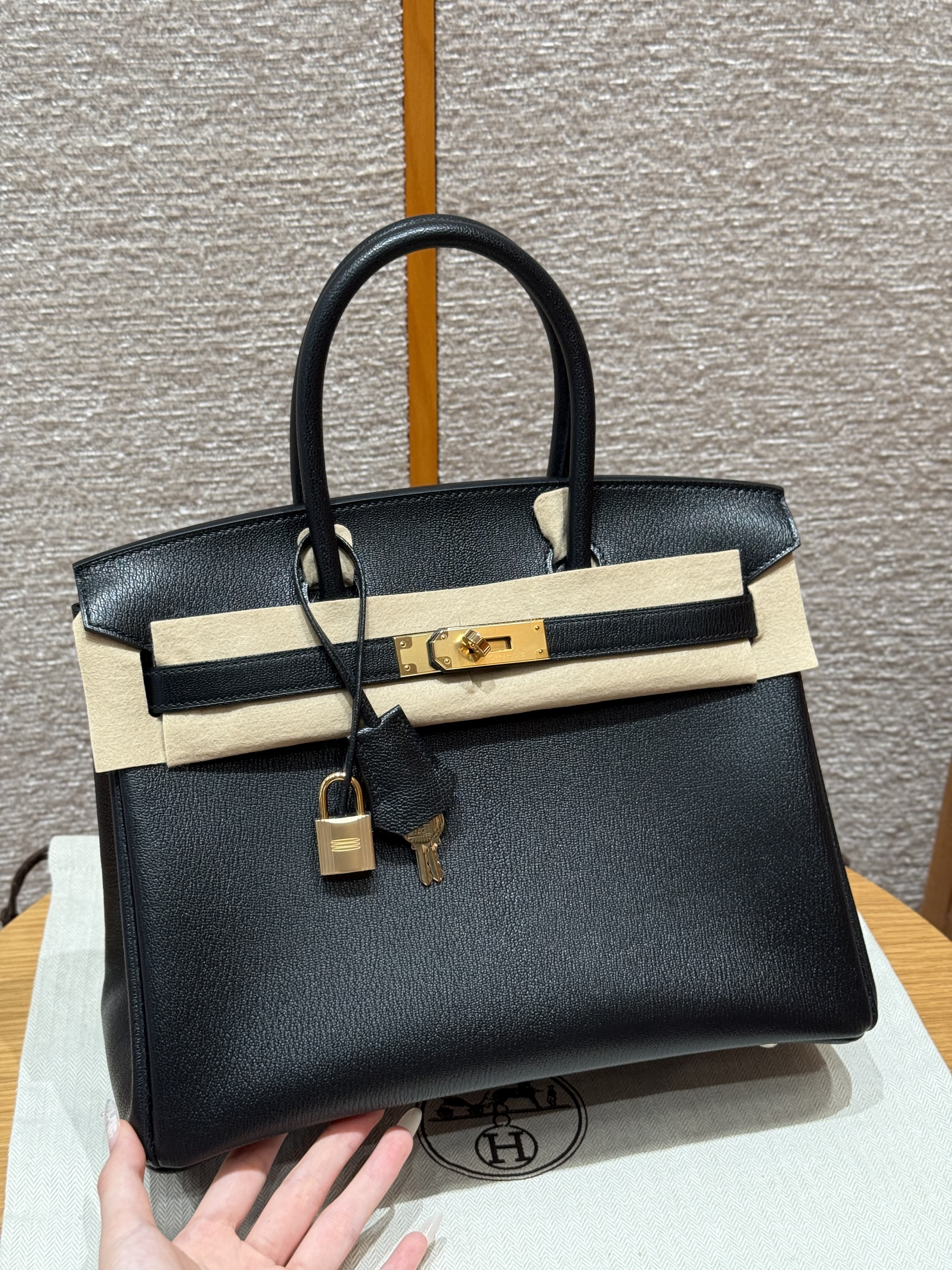 에르메스 Hermes Birkin 30cm Chèvre 89 Noir/gold