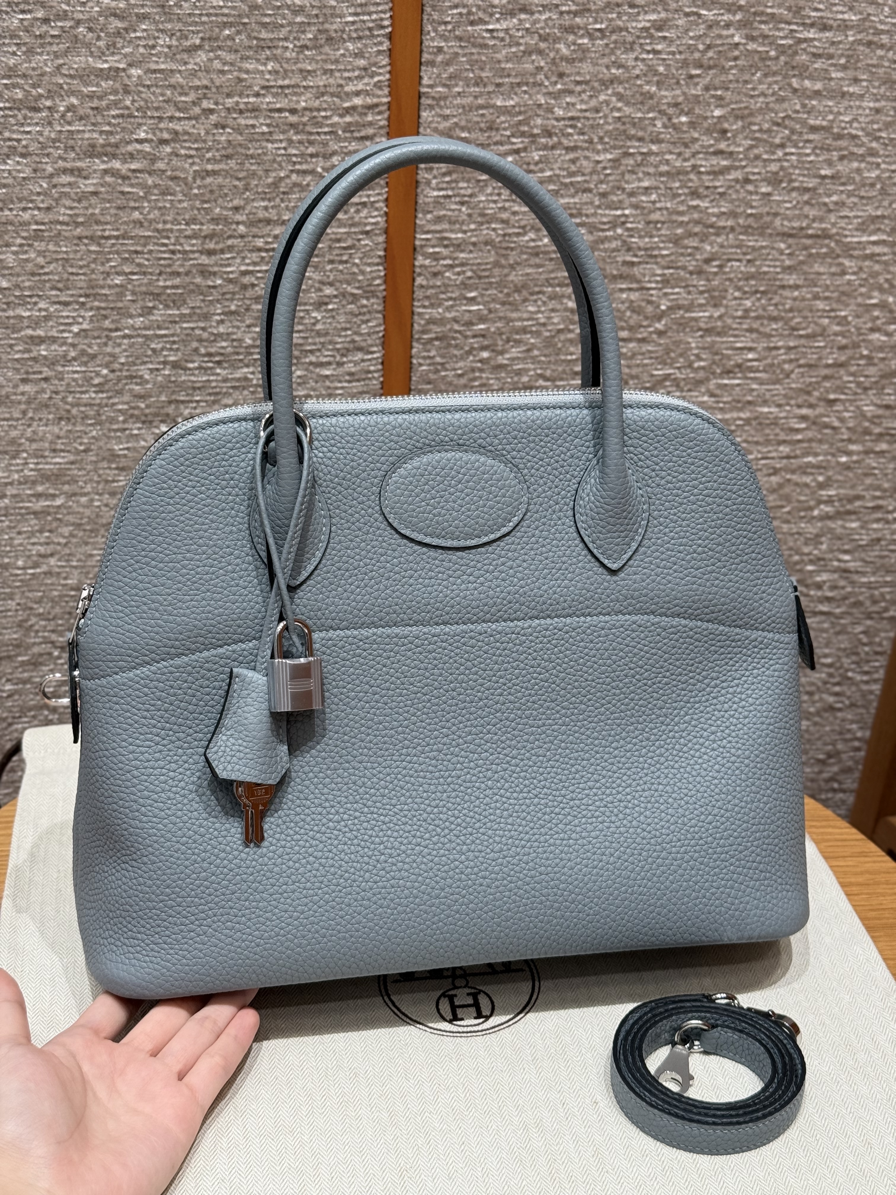 에르메스 Hermes Bolide 31cm Clemence J7 Blue Lin/silver