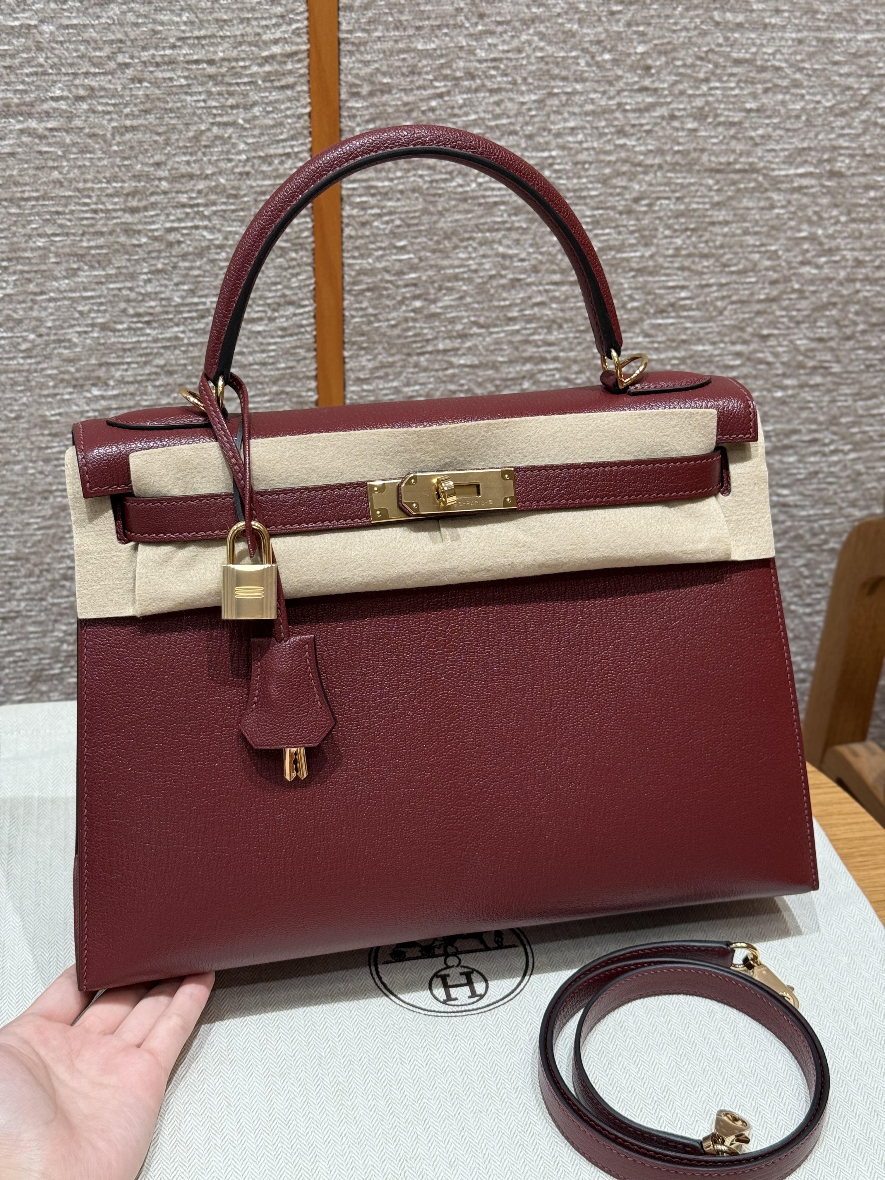 에르메스 Hermes Kelly 32cm Chevre 55 Rouge H/gold