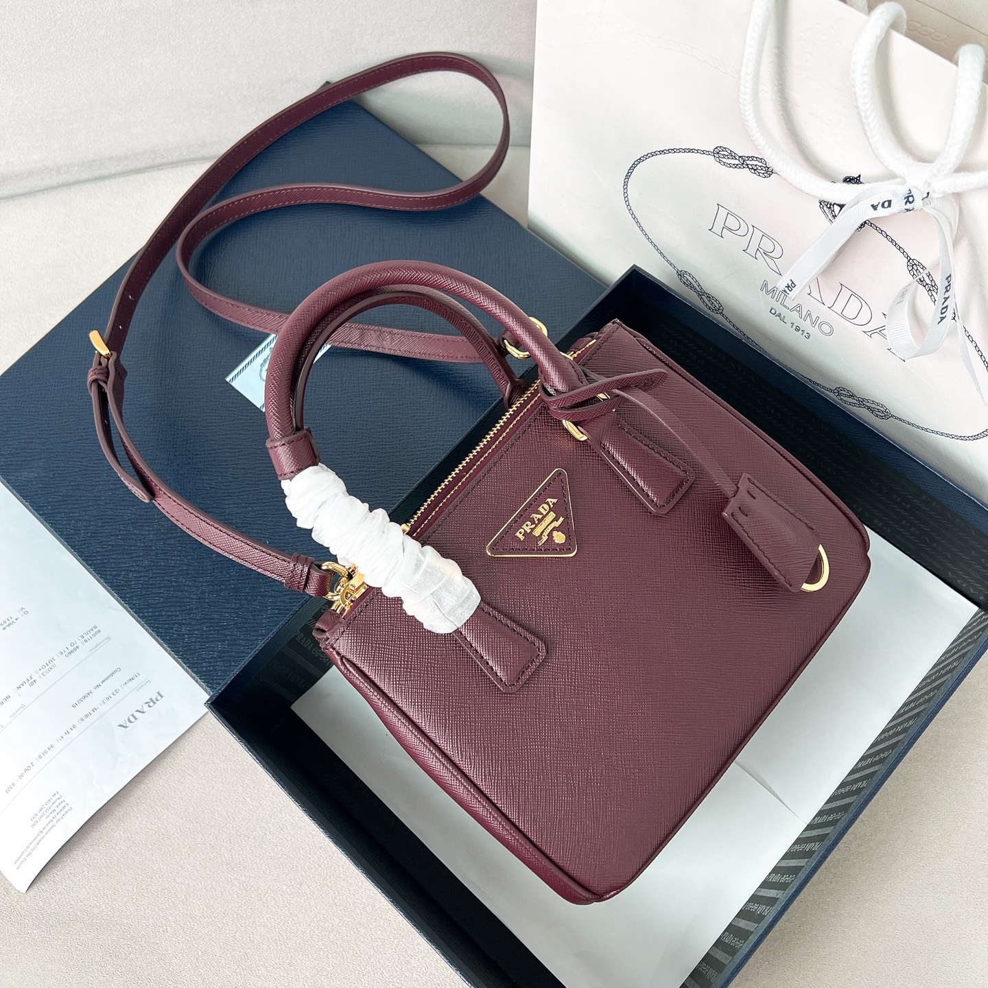 프라다 Prada 1BA906 MINI Galleria Saffiano 탑 핸들백 20CM