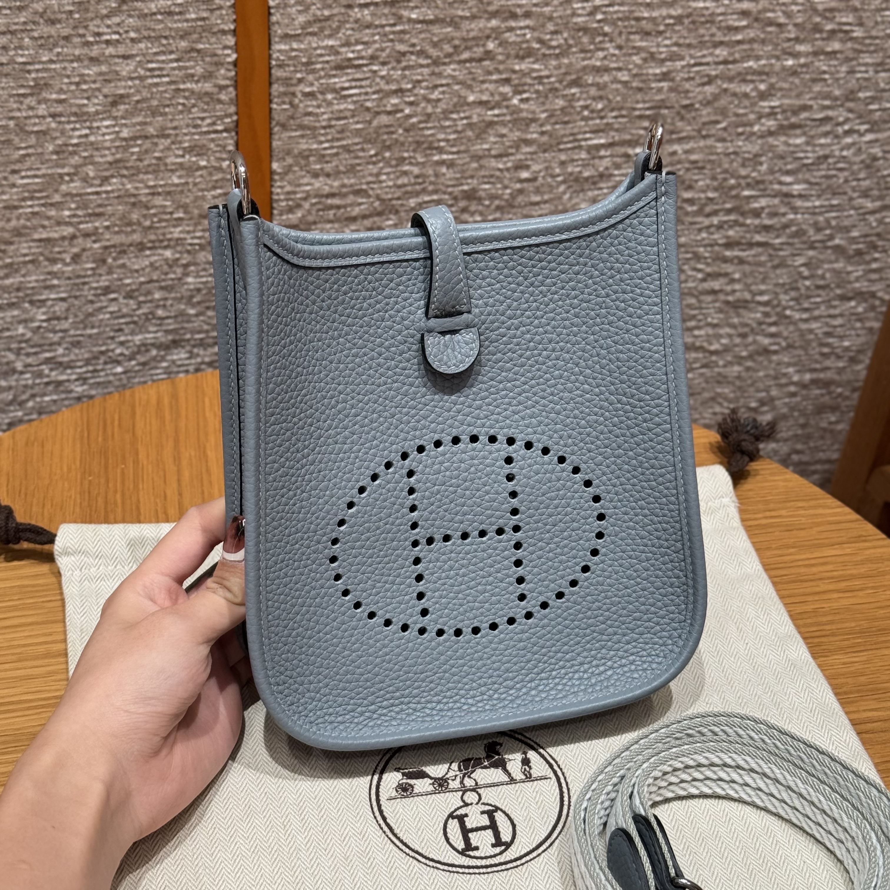 에르메스 Hermes Mini Evelyne 16cm clemence P0 Girs Pantin/silver
