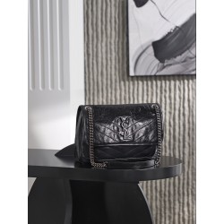 생로랑 Saint laurent/YSL 633158 Niki Medium Chain Bag In Crinkled Vintage Leather Noir 28cm