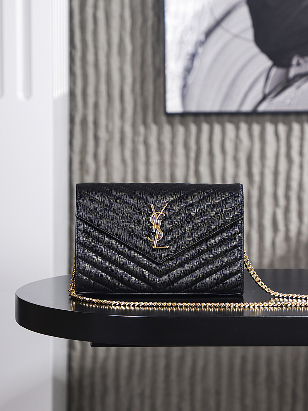 생로랑 Saint laurent/YSL 377828 Cassandre Chain Wallet in Lambskin Black 22cm