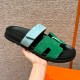에르메스 Hermes 180 Chypre sandal Chamois&Green and light blue