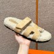 에르메스 Hermes 180 Chypre sandal Chamois Woolskin&Cream coloured