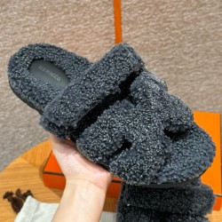 에르메스 Hermes 180 Chypre sandal Woolskin&dark blue