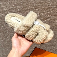 에르메스 Hermes 225 Chypre sandal Woolskin&Blanc