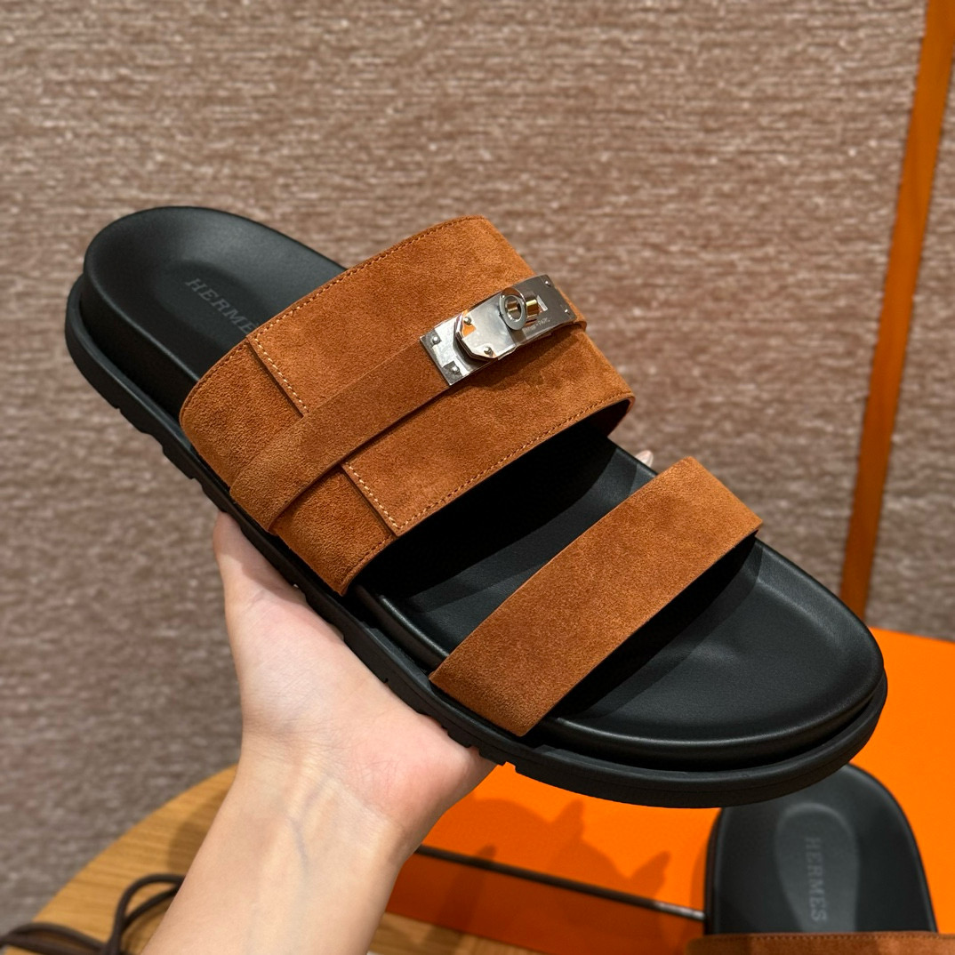 에르메스 Hermes 161 Jackson sandal Chamois&Brun Fume