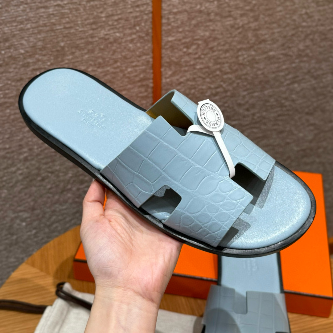 에르메스 Hermes 182 Izmir sandal Matte Alligator&08 Blue pale