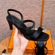 에르메스 Hermes 160 Glamour 75 Sandal Crepe satin&89 Noir silver