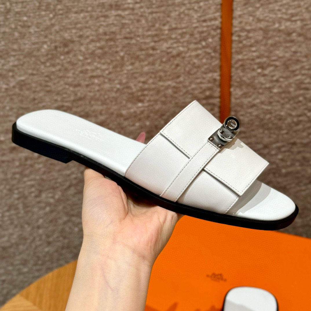 에르메스 Hermes 183 Giulia sandal Calfskin&01 Blanc silver