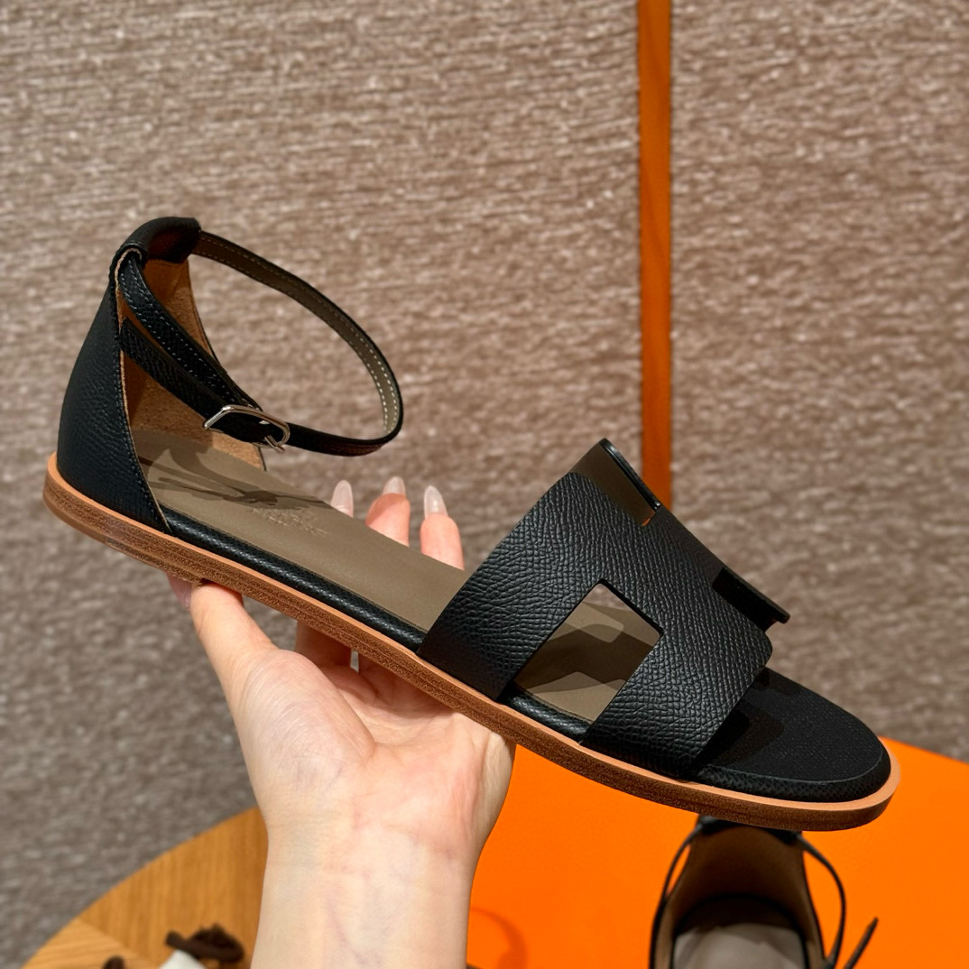 에르메스 Hermes 196 Santorini sandal Epsom&89 Noir