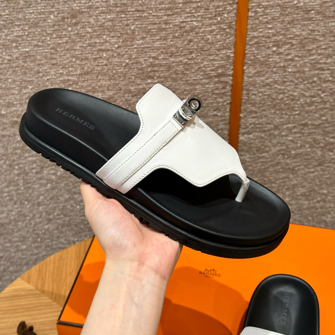 에르메스 Hermes 258 Empire Sandal Calfskin&01 Blanc silver