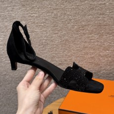 에르메스 Hermes H611 Joy 40 sandal Chamois and Drilling&89 Noir
