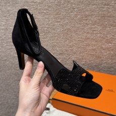 에르메스 Hermes H612 Joy 70 sandal Chamois and Drilling&89 Noir